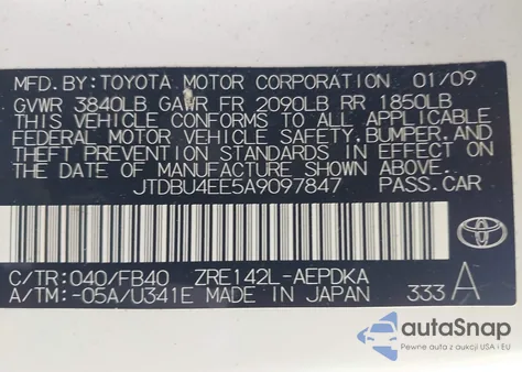 2010 Toyota Corolla from USA, damaged, VIN JTDBU4EE5A9097847